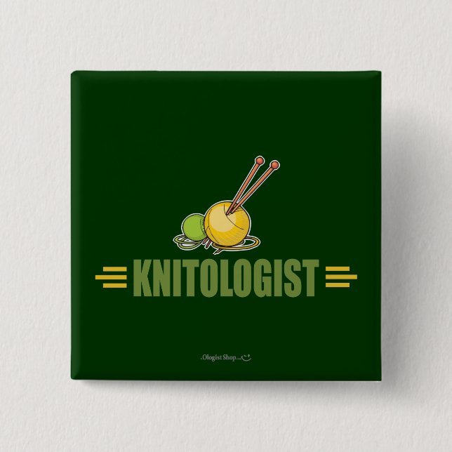 Humourous Knitting 2 Inch Square Button (Front)