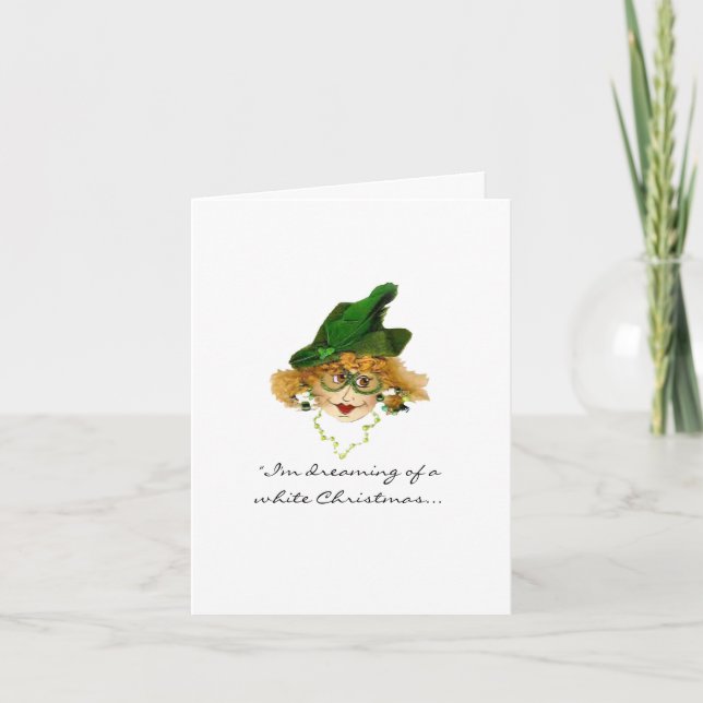 Humourous Lady Dreaming of white Christmas card (Front)