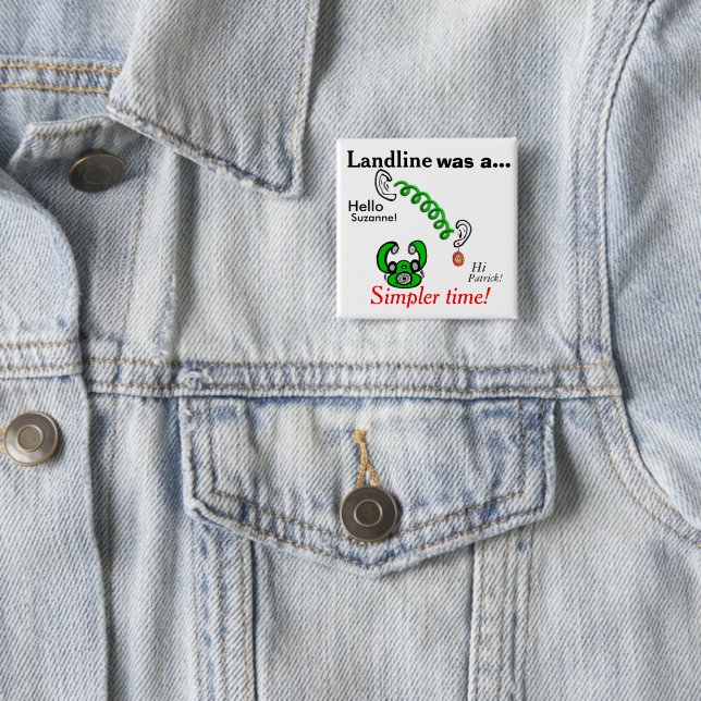 Humourous Landline Phones Personalized Names 2 Inch Square Button (In Situ)