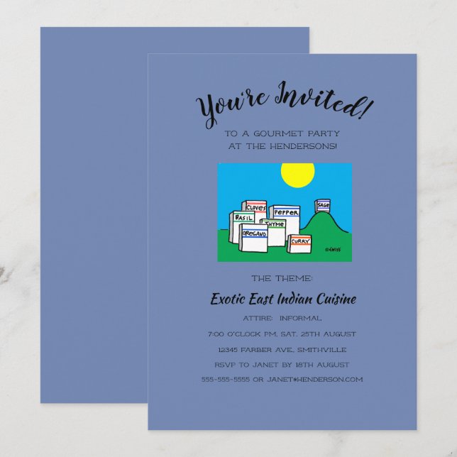 Humourous Lunch or Dinner Gourmet Party Cartoon Invitation (Front/Back)