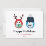 Humourous Masked Christmas and Hanukkah Holiday<br><div class="desc">Send some humour with this funny Christmas and Hanukkah themed holiday card. The design features a masked reindeer and character wearing a Star of David print winter hat and an "oy!" mask. Message,  name and year are customizable. Space for optional message on the back.</div>