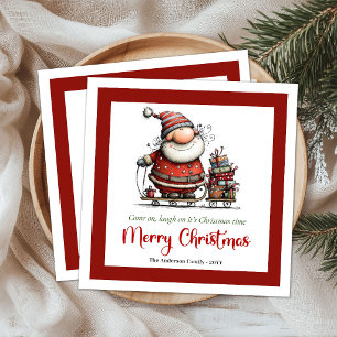 Humourous Minimalist Santa Cartoon Party Napkins