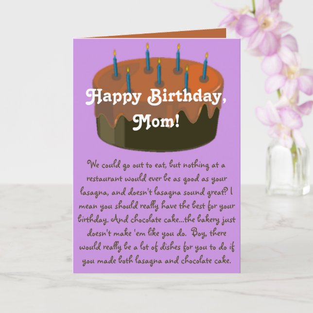 Humourous Mom Birthday Card - Birthday Food (Orchid)