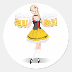 Humourous Oktoberfest Blonde Beer Girl Classic Round Sticker