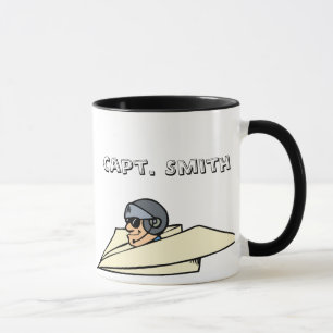 Humourous paper airplane and pilot mug