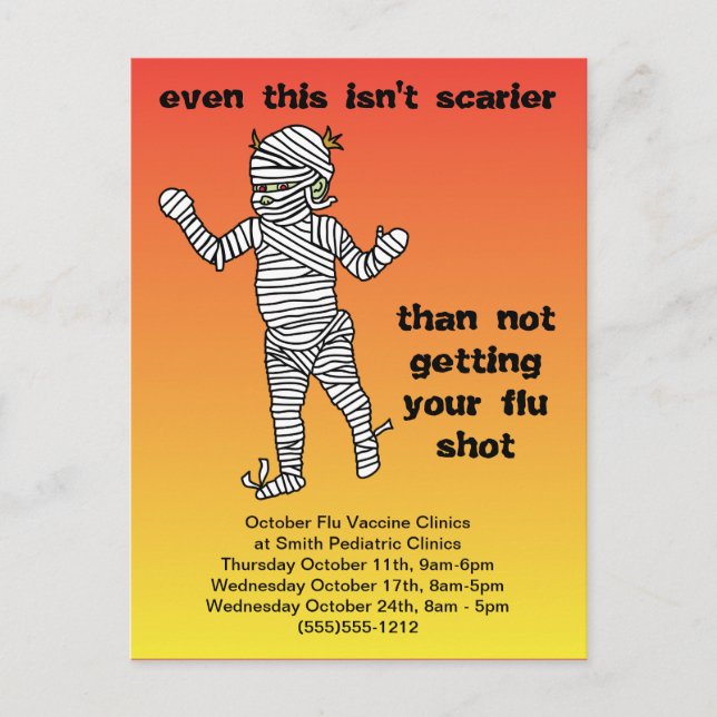 Humourous Pediatric Flu Vaccine Reminder Announcement Postcard (Front)