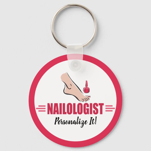 Humourous Pedicure Pink Polish Nail Salon Keychain (Front)