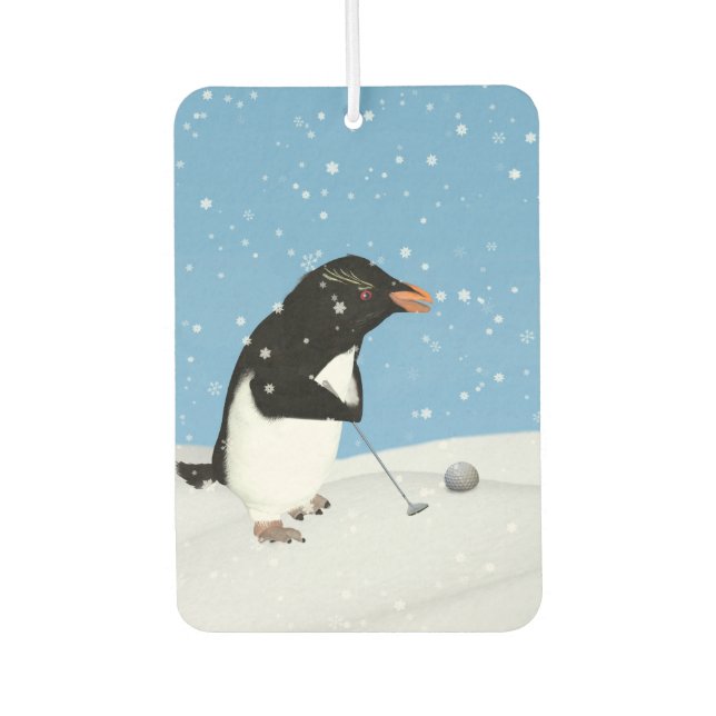 Humourous Penguin Playing Golf Air Freshener (Front)