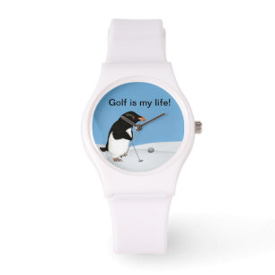 Humourous Penguin Playing Golf Customizable Watch