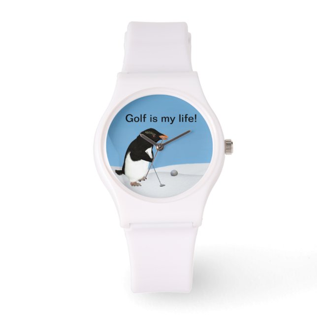 Humourous Penguin Playing Golf Customizable Watch (Front)