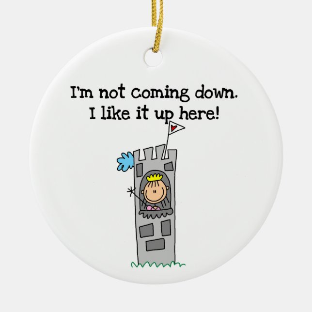 Humourous Princess in Tower Ceramic Ornament (Front)