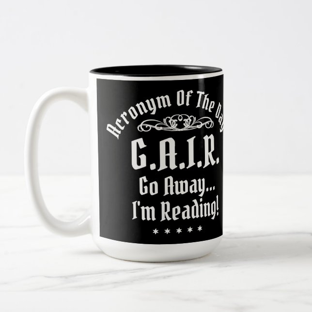 Humourous Reading Acronym White Text Two-Tone Coffee Mug (Left)