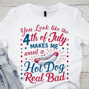 Humourous Red, White, and Blue Patriotic Hot Dog T-Shirt