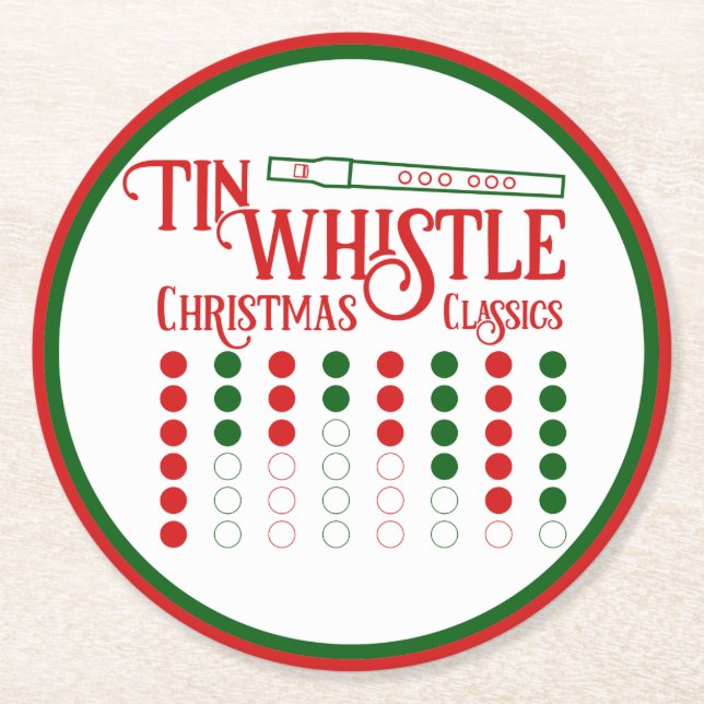 Humourous Retro Tin Whistle Christmas Classics Round Paper Coaster (Front)
