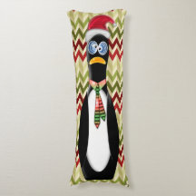 Humourous Santa Penguin on Red and Green Zig Zags