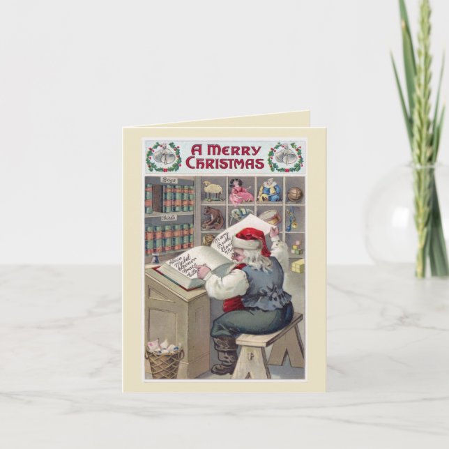 Humourous santa visits once a year holiday card (Front)