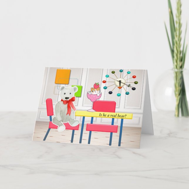 Humourous Senior Card with Cat & Bear (Front)