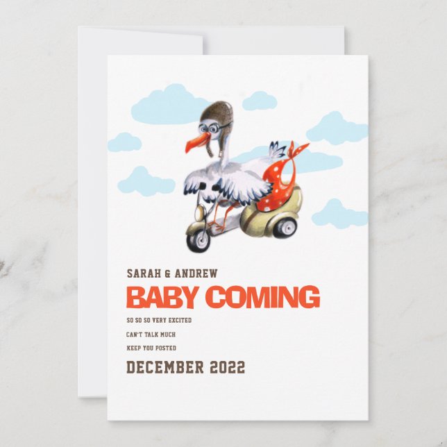 Humourous Simple Gender Neutral Orange Pregnancy Announcement (Front)