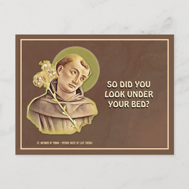 Humourous St. Anthony Religious Catholic Prayer Postcard (Front)