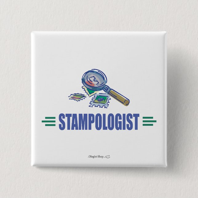 Humourous Stamp Collecting 2 Inch Square Button (Front)