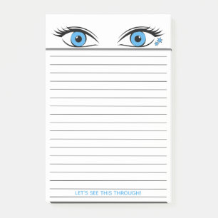 Humourous Steely Blue Eyes Staring Atop Lined Post-it Notes