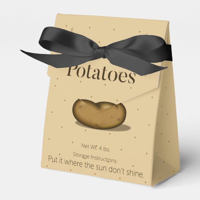 Humourous Storage Instructions Potato Sack Style Favor Box (Front Side)