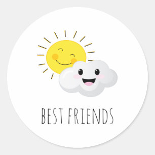 Humourous sun and cloud best friends cartoon classic round sticker