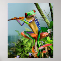 Humourous Tree Frog Playing the Flute