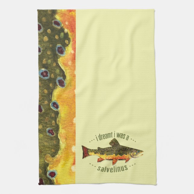 Humourous Trout Fishing Kitchen Towel (Vertical)