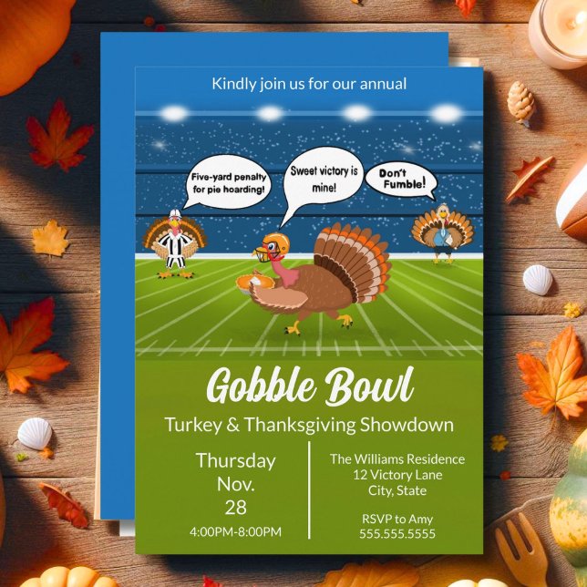 Humourous Turkey Football Thanksgiving Touchdowns Invitation (Creator Uploaded)