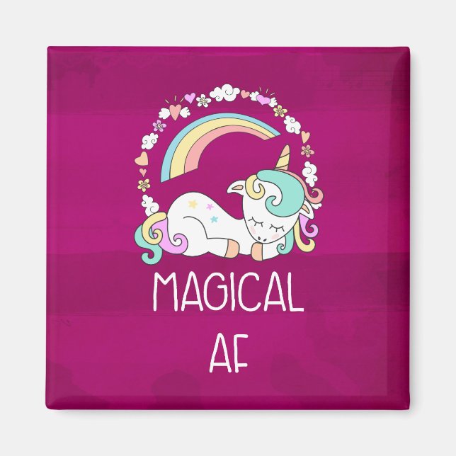 Humourous Unicorn Magical AF on Pinkish Red Magnet (Front)