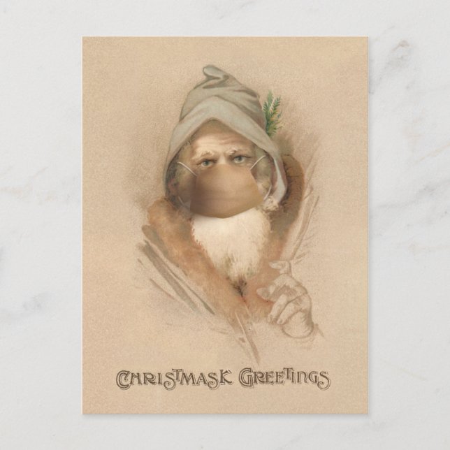 Humourous Vintage Santa in Face Mask Postcard (Front)