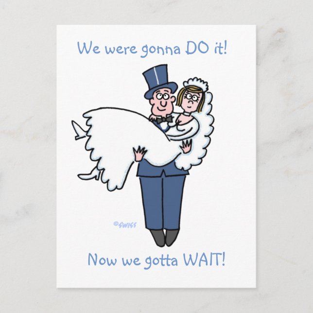 Humourous Wedding Postponement Announcement Cartoo (Front)