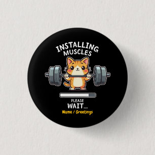 Humourous Weightlifting Cat Exercise Gym Funny  1 Inch Round Button