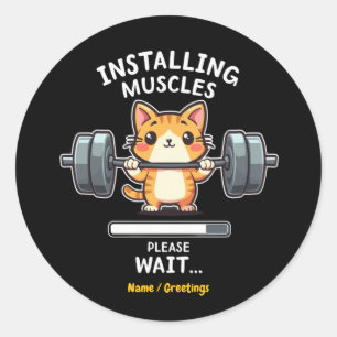 Humourous Weightlifting Cat Exercise Gym Funny  Classic Round Sticker