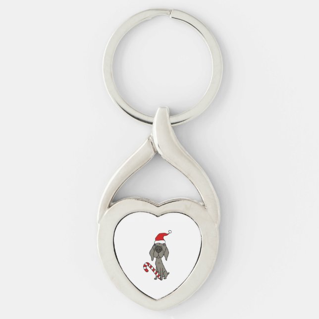 Humourous Weimaraner Dog in Santa Hat Christmas Ca Keychain (Front)