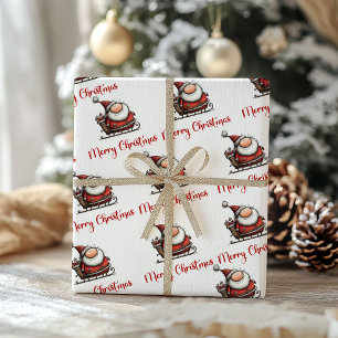 Humourous Whimsy Santa Hand Drawn Wrapping Paper