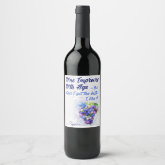 Humourous Wine Improves Age Pastel Blue Pink Grape Label