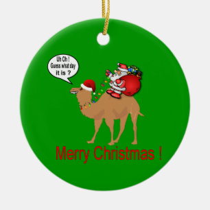 Hump Day Camel with Santa Claus Ceramic Ornament