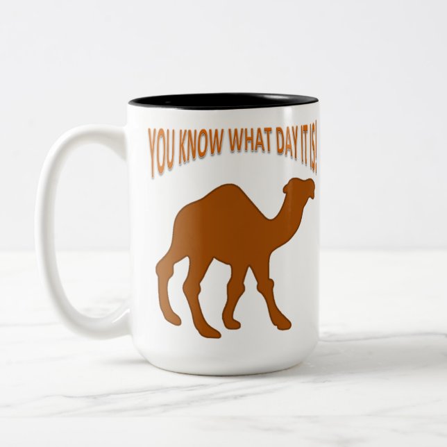 Hump day camel you know what day it is Two-Tone coffee mug (Left)