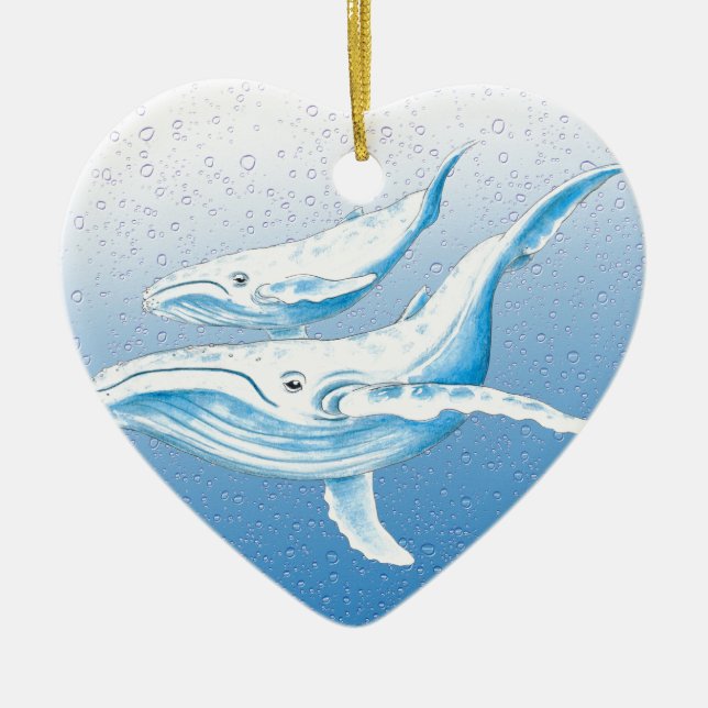 Humpback Family Ceramic Ornament (Front)