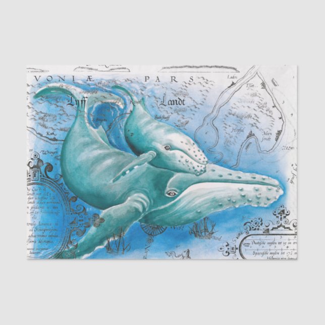 Humpback Family Vintage Map Tissue Paper (Front)