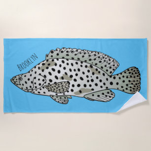 Humpback grouper fish cartoon illustration beach towel