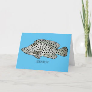 Humpback grouper fish cartoon illustration card