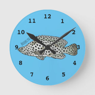 Humpback grouper fish cartoon illustration round clock