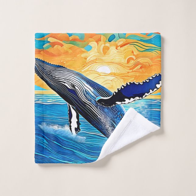 Humpback Sunset Leap Art Bath Towel Set (Wash Cloth)