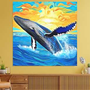 Humpback Sunset Leap Art Canvas Print