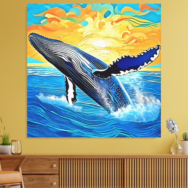 Humpback Sunset Leap Art Canvas Print (Insitu(LivingRoom))