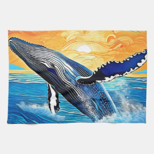 Humpback Sunset Leap Art Kitchen Towel