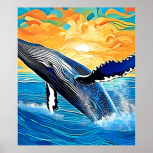 Humpback Sunset Leap Art Poster